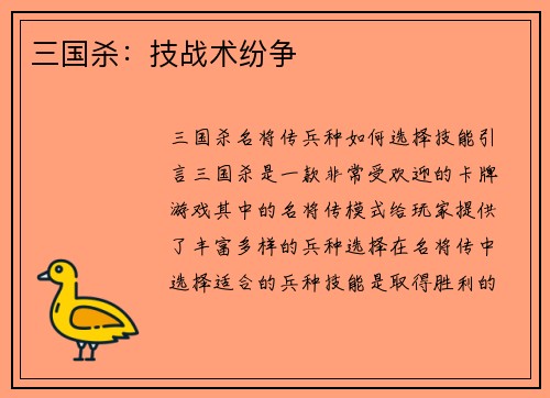 三国杀：技战术纷争